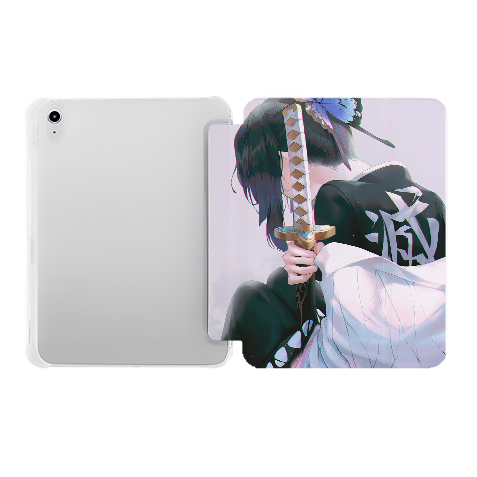 （画像用） 鬼滅の刃（きめつのやいば）蟲柱-胡蝶 しのぶ／こちょう しのぶ Kochou Shinobu IPad ケース ペン収納付き 三つ折りスタンド PUレザー×シリコン 対応機種9.5/10.5/10.9インチ